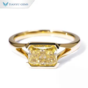 Tianyu PT950 Engagement 2ct Mossanite Fancy Yellow Diamond 10K 14K 18K Gold Ice Radiant Cut Moissanite Wedding Custom Ring
