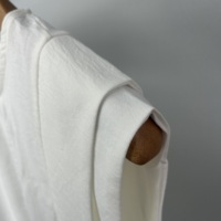 Chemise ample sans manches à volants à carreaux avec étiquette brodée OEM pour femmes, haut décontracté de couleur unie en mélange de coton et de lin