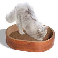 Gratte-chat d'intérieur moderne ovale et circulaire en bois avec boîte à gratter en papier ondulé pour propriétaires