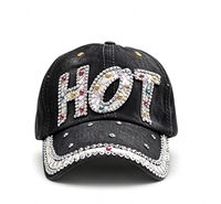 Casquette de baseball en jean avec lettrage en strass colorés, plusieurs couleurs disponibles, vente en gros