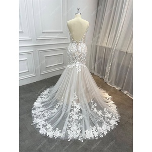 Produttore <span class=keywords><strong>donne</strong></span> senza maniche abito a sirena Sexy personalizzato ufficiale Applique Tulle treno staccabile <span class=keywords><strong>abiti</strong></span> <span class=keywords><strong>da</strong></span> <span class=keywords><strong>sposa</strong></span> in pizzo Curvy - Product Image 6