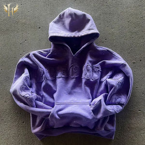 Premium timbul kesulitan besar bordir bubuk kilat kebesaran kotak kelas berat 500GSM Hoodie kustom 3d Percetakan Emboss Hoodie - Product Image 3