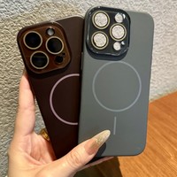   Coque de téléphone fine en PC rigide pour iPhone 16 15 14 Plus 13 12 Pro Max, protection de l'appareil photo en verre, coque antichoc magnétique