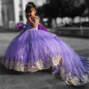 Vestidos <span class=keywords><strong>de</strong></span> Niña para Bodas en Color Morado Claro, Vestidos <span class=keywords><strong>de</strong></span> Satén con Lazo para Niñas Pequeñas, <span class=keywords><strong>Vestido</strong></span> <span class=keywords><strong>de</strong></span> Fiesta Brillante para Primera Comunión - Product Image 6
