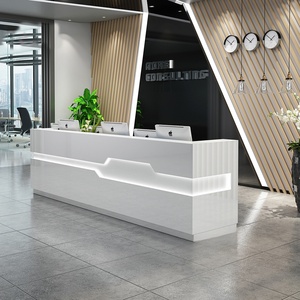 Modern <b>Reception</b> <b>Desk</b> Solid Surface Oblong Minimalist Design Glossy Finish For Mall Office Commercial Use - Product Image 3