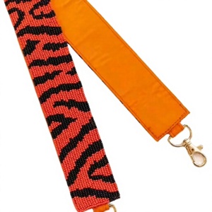 CRYSTAL CRAFT Handmade Embroidered Orange Black Tiger Customized White Gold Seed Bead Bag Straps '<b>Hook</b> Em Horns' Fashionable - Product Image 1