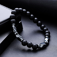Bracelet Personnalisé en Pierre Naturelle Hématite Thérapeutique, Bijou Homme Hématite