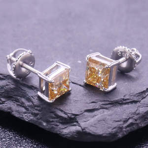 Pendientes de Moissanita de Silicio de 14k con Corte Cuadrado, 1Ct VVS, Color Champán, Plata de Ley 14k, Elegantes y con Estilo - Product Image 3