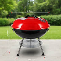 Barbecue portable moderne en fer de 14 pouces, finition émaillée en porcelaine, grille de cuisson chromée, couvercle à verrouillage 3 points, sécurité anti-flamme