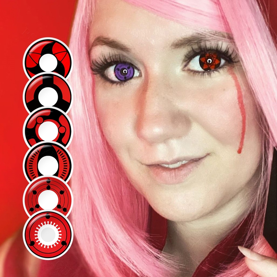 Free Shipping Pseyeche Halloween Contact Lenses Yearly Sharingan Colored Contacts Crazy Color Lenses For Cosplay