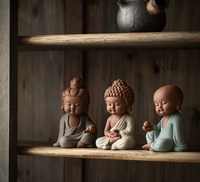 Sculpture en céramique artisanale de style zen, peinte à la main, représentant les trois saints Bouddha Guanyin Ksitigarbha, ornement chinois Feng Shui