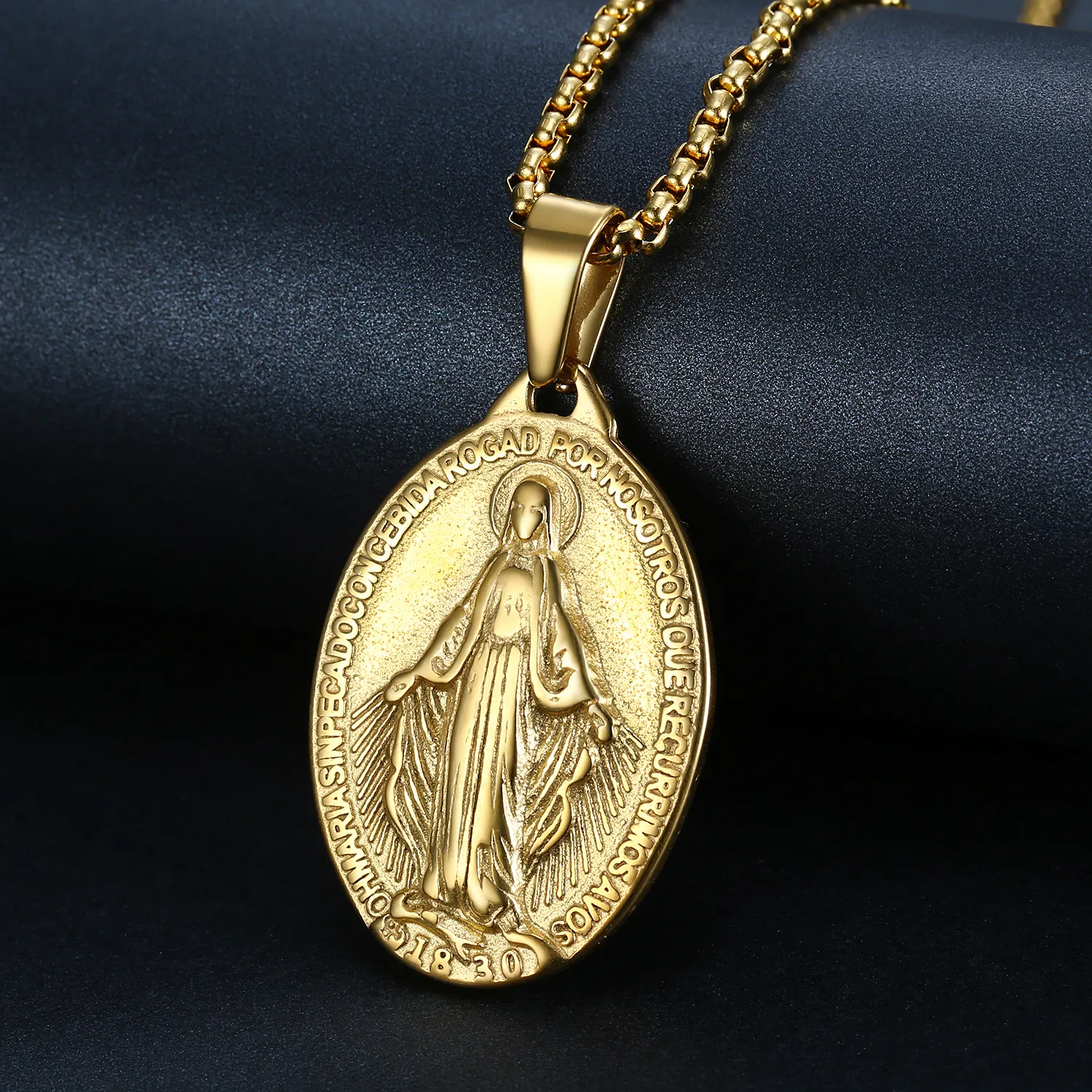 Vòng Cổ Virgin Mary Dành Cho Nam Mặt Dây Chuyền Mary Mẹ Thiên Chúa Bằng Thép Không Gỉ Có Huy Chương Kỳ Diệu Vòng Cổ Huy Chương Maria Nguyên Chất