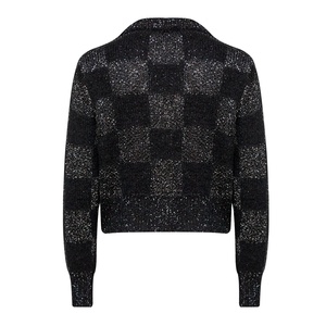 Maglieria personalizzata di marca personalizzata elegante lussuoso scollo a V scintillante Cardigan nero lavorato a <span class=keywords><strong>maglia</strong></span> scozzese maglione donna - Product Image 2