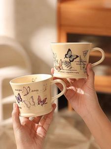 Wholesale Aesthetic Eco-friendly Ceramic Mug Cartoon Butterfly Design French Style Vintage Pink Purple Colors Reusable Food Safe - Product Image 5