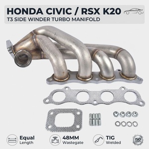 Collecteur d'échappement T3 Turbo <span class=keywords><strong>à</strong></span> longueurs égales, 48 mm WG, soudé TIG en acier inoxydable pour Honda Civic RSX K20 K20A avec joints et accessoires - Product Image 1
