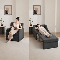 Sillón Individual Moderno y Sencillo, Reclinable, Convertible en Cama, con Estructura de Madera Maciza y Tapicería de Tela, Ideal para Apartamentos Pequeños