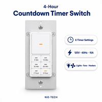 Sakelar Timer Countdown 120V 15A Timer Dinding 3-Arah untuk Kipas Exhaust Indikator LED 5 Menit hingga 4 Jam Terdaftar ETL