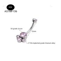 Anneau de nombril en alliage de titane F136 plaqué or avec cristaux multicolores, filetage femelle, pour piercing du nombril