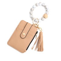 Dompet wanita kulit gelang manik-manik silikon kustom modis dengan tempat kartu ritsleting dompet koin gantungan kunci