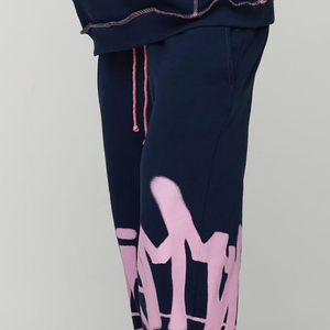 Conjunto de Sudadera con Capucha Extra Grande Azul Marino para Hombre con Estampado de Letras Rosas, Chándal de Forro Polar para Otoño - Product Image 6