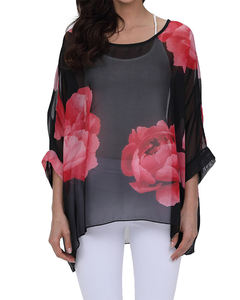 SY447 blusas de chifón sueltas informales para mujer, funda de <span class=keywords><strong>manga</strong></span> de murciélago con protección solar Vintage, estampado por sublimación, murciélago ligero - Product Image 3