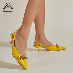 Zapatos de Mujer, Sandalias de Tacón Bajo, con Punta en Pico, Estilo Romano, con Cadena, para Vestir, Primavera-Otoño - Product Image 2