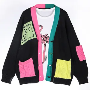 Suéter personalizado OEM y ODM para mujer, prendas de punto de manga larga con patrón Jacquard, ropa de mujer, cárdigan de punto, suéter para mujer