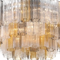 Lustre de salon à grandes étages en verre de Murano texturé, 16 lumières, 32 pouces, forme d'étoile arrondie multicolore, éclairage de plafond encastré