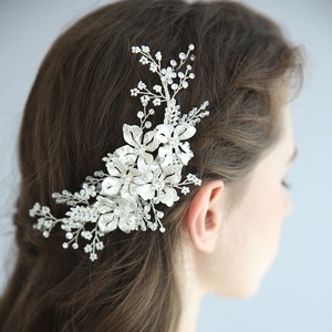 Handmade <strong>Silver</strong> Flower Hair <strong>Clips</strong> for Women Wedding Crystal Beads Barrette Bridal Fancy Wholesale Anniversary Engagement Alloy - Product Image 6