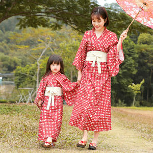 Yukata-Kimono japonés de primavera para madre e <span class=keywords><strong>hija</strong></span>, ropa a juego, traje para padres e hijos, cárdigan con estampado a cuadros, bata con cinturón Obi - Product Image 4
