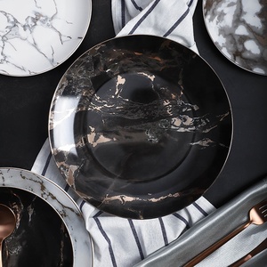 Vente en gros de vaisselle italienne de haute qualité, vaisselle moderne pour restaurant, ensemble d'assiettes en céramique noires de luxe - Product Image 3