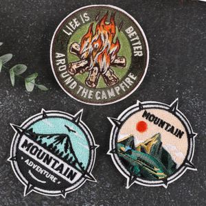 Custom Champing Theme Iron on Embroidery Fire Mountain Camping Patch for Clothes Backpack Decoration - Product Image 3