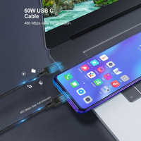 Câble USB C vers USB C 60W, charge rapide PD 20V 3A, cordon de données Type C 480 Mbps, gaine en PVC, câble en cuivre pur pour téléphone et tablette