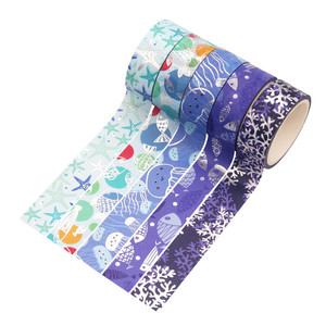 Jinxiang Technology <b>Blue</b> Ocean Washi Tape 10 <b>Rolls</b> Hot Foil <b>Paper</b> Adhesive Tape For DIY Journal Decoration - Product Image 4