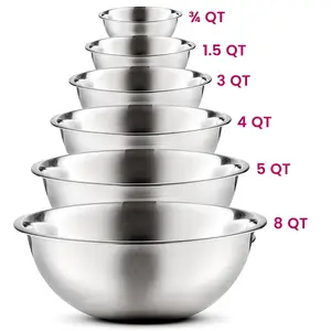 Heavy Duty Stainless Steel Bowl Set 0.75-1.5-3.0-4.0-5.0-8.0 Quart Stainless Steel Mixing Bowls Set Of 6 Piece