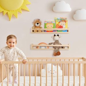 2er-Set Massivholz-Wandregal, Schwebendes Bücherregal für Kinderzimmer, Zur Aufbewahrung von Büchern, Spielzeug und Dekorationsartikeln - Product Image 2