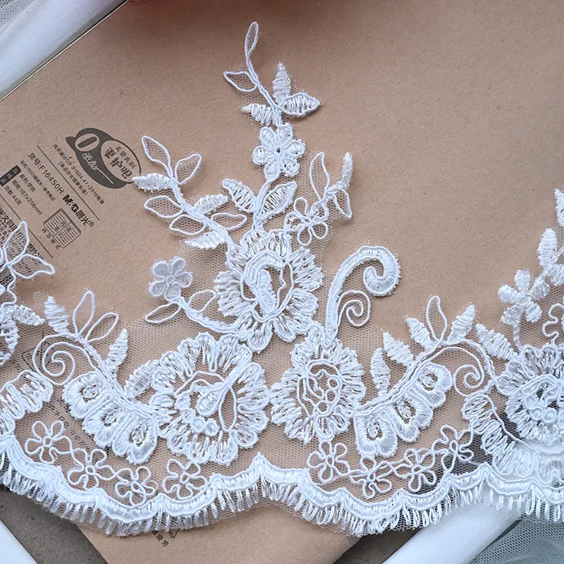 Encaje francés bordado para velo de boda, nuevo producto, 16,5 cm de ancho