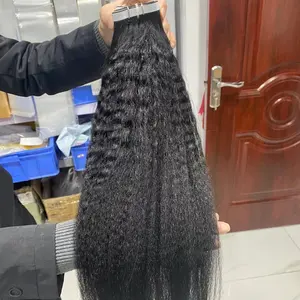 En gros 12a naturel malaisien mongol vierge cheveux chez le vendeur crépus bande droite invisible extensions de cheveux pour les femmes noires