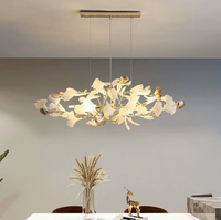 Lustre en céramique en forme de feuille de Ginkgo de luxe, luminaire suspendu moderne en forme de branche dorée pour la décoration de la maison et de la villa