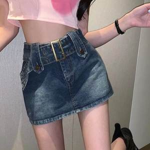 Minigonna in Denim Vintage a Vita Alta, Novità Estate 2022, Linea ad A, Asciugatura Rapida, con Cerniera, Pantaloncini Aderenti da Donna - Product Image 2