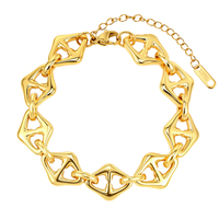 Pulsera de Cadena de Eslabones Grandes con Forma de Rombo Hueco para Mujer, Chapada en Oro, Acero Inoxidable 304, Joyería Hecha a Mano con Acabado Pulido Perfecto