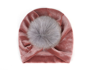 Inverno Del Bambino Della Ragazza Turbante Velluto Beanie Cappello Infantile India Soft Real Pelliccia Pom Pom Turbante Copricapo Cap - Product Image 6