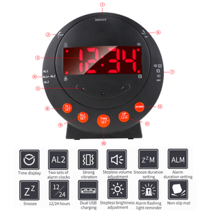 Double réveil sonique moderne extra fort style bombe à retardement avec affichage numérique et fonction vibrante - Product Image 4