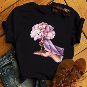 T-shirt da Donna <span class=keywords><strong>Bianca</strong></span> con Stampa Girocollo a Manica Corta, T-shirt da Ragazza Casual con Motivo Stampato Economica Larga di Tendenza Street - Product Image 4