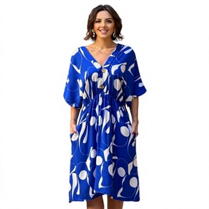 Vestido de punto elegante para mujer, con estampado floral abstracto, hasta la rodilla, cómodo para el día a día, silueta en A, ideal para vacaciones, venta al por mayor - Product Image 1