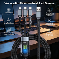 Câble de charge 3-en-1 100W avec lumière LED nocturne, connecteurs transparents anti-oxydation, nylon tressé