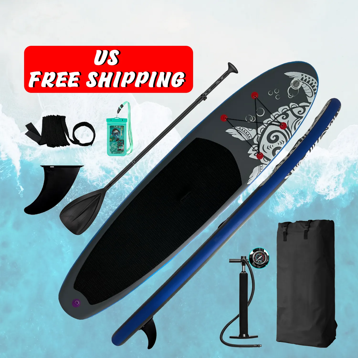 US envío gratis Dropshipping rojo 11'6 "inflable Stand Up Paddle Board koi sup tabla de surf bolsa tabla de surf con accesorios