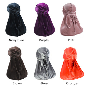 Logotipo personalizado diseñador Durags Para Homens hombre cola larga bolsillo cuadrados terciopelo Durags para hombres - Product Image 5