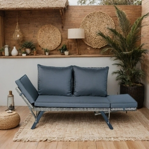 1 PCS Modern Outdoor Wicker Foldable Two <b>Seat</b> <b>Bench</b> with Dark Grey Cushion - Product Image 3
