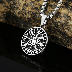 yunnique Stainless Steel Nordic Compass Pendant With Runes Symbol Men's Necklace 60cm <b>Chain</b> Gift Jewelry - Product Image 1